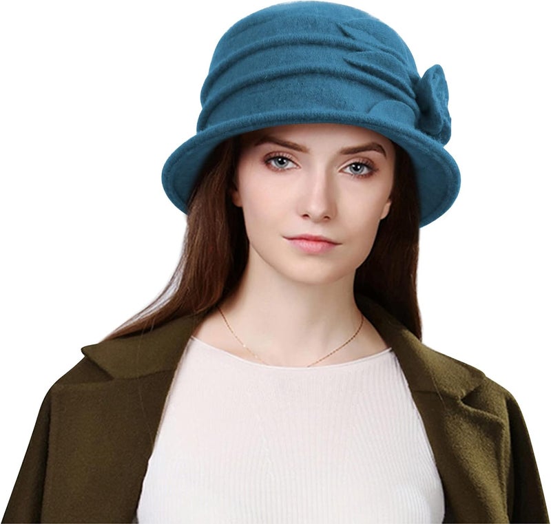Sumolux Women Beret Hat French Vintage Floral Wool Dress Cloche Classic Winter Hat 1920s - Image 2
